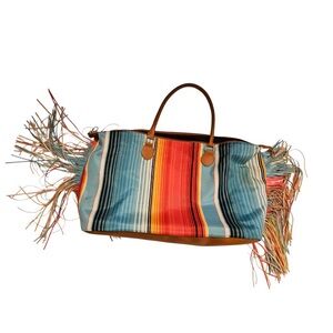 Striped Multicolor Tote Bag with Fringe